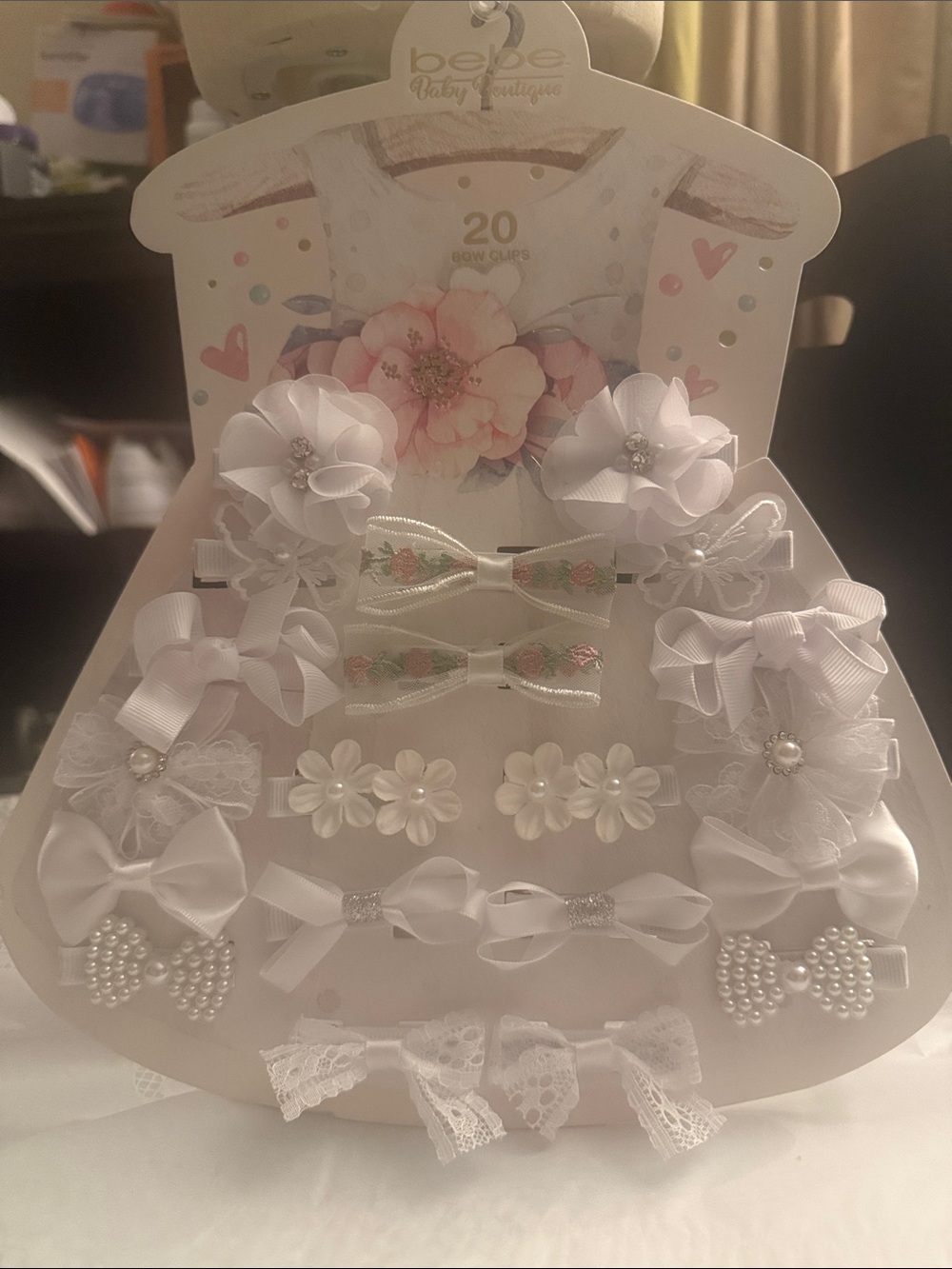 bebe White Floral & Bow Baby Hair Clip Set - 20pc